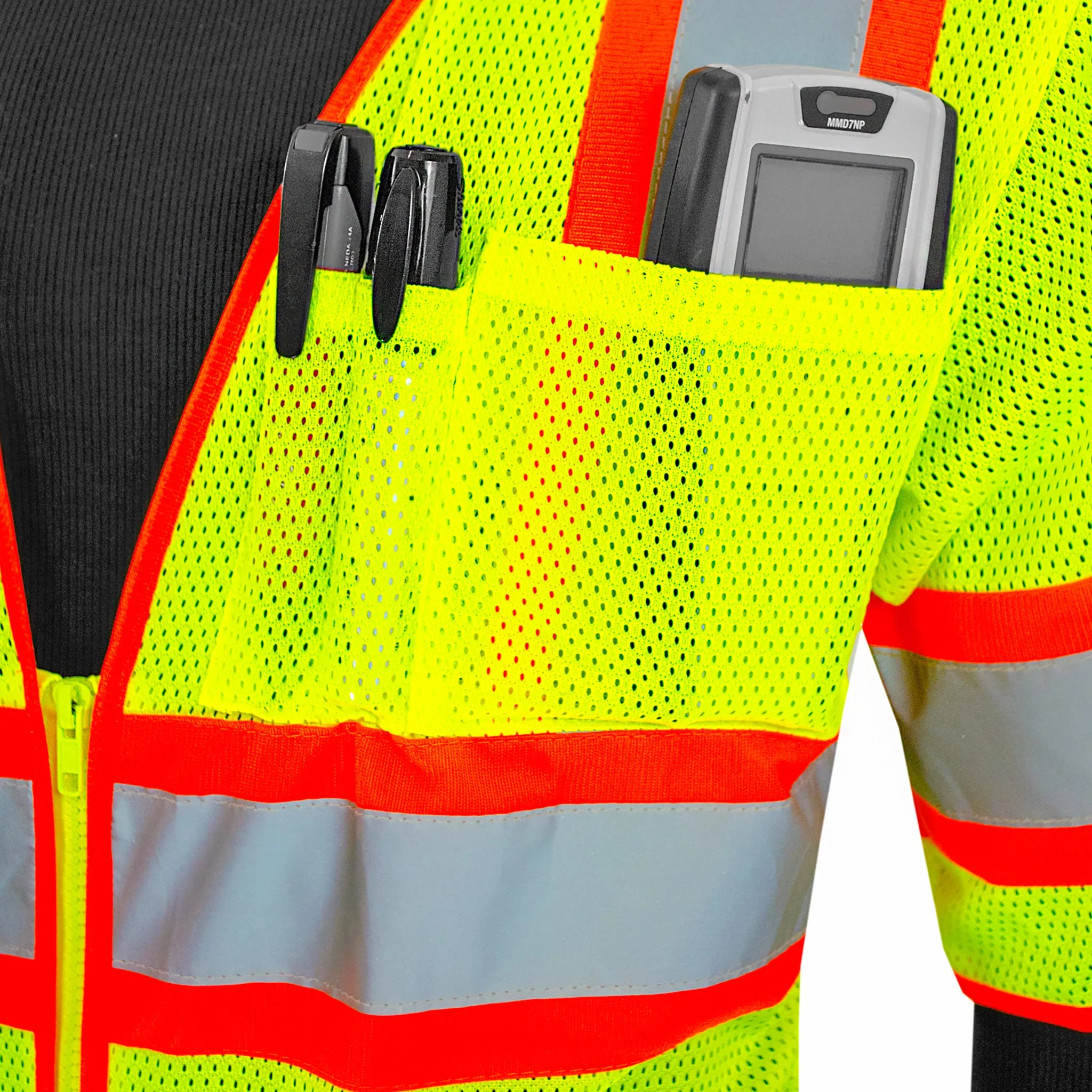 Hi-Vis Two Toned Mesh Sleeved Safety Vest with 2” Reflective Strips and Pockets - Image 7