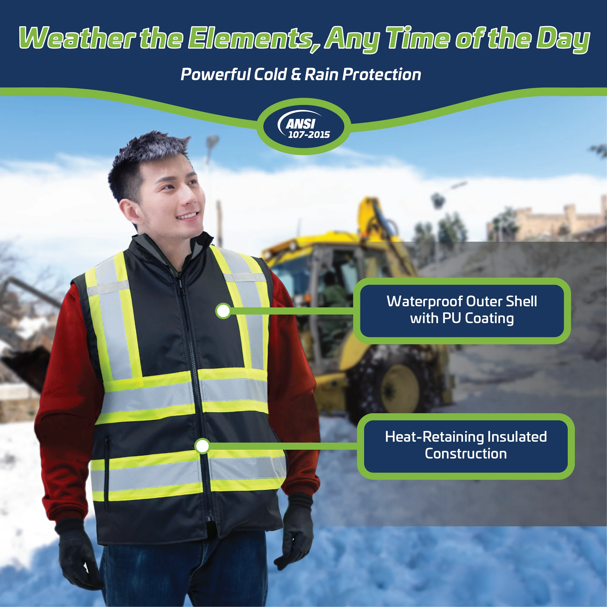 Hi-Vis X-Back Reversible Insulated Safety Vest with Reflective Strips - Image 11