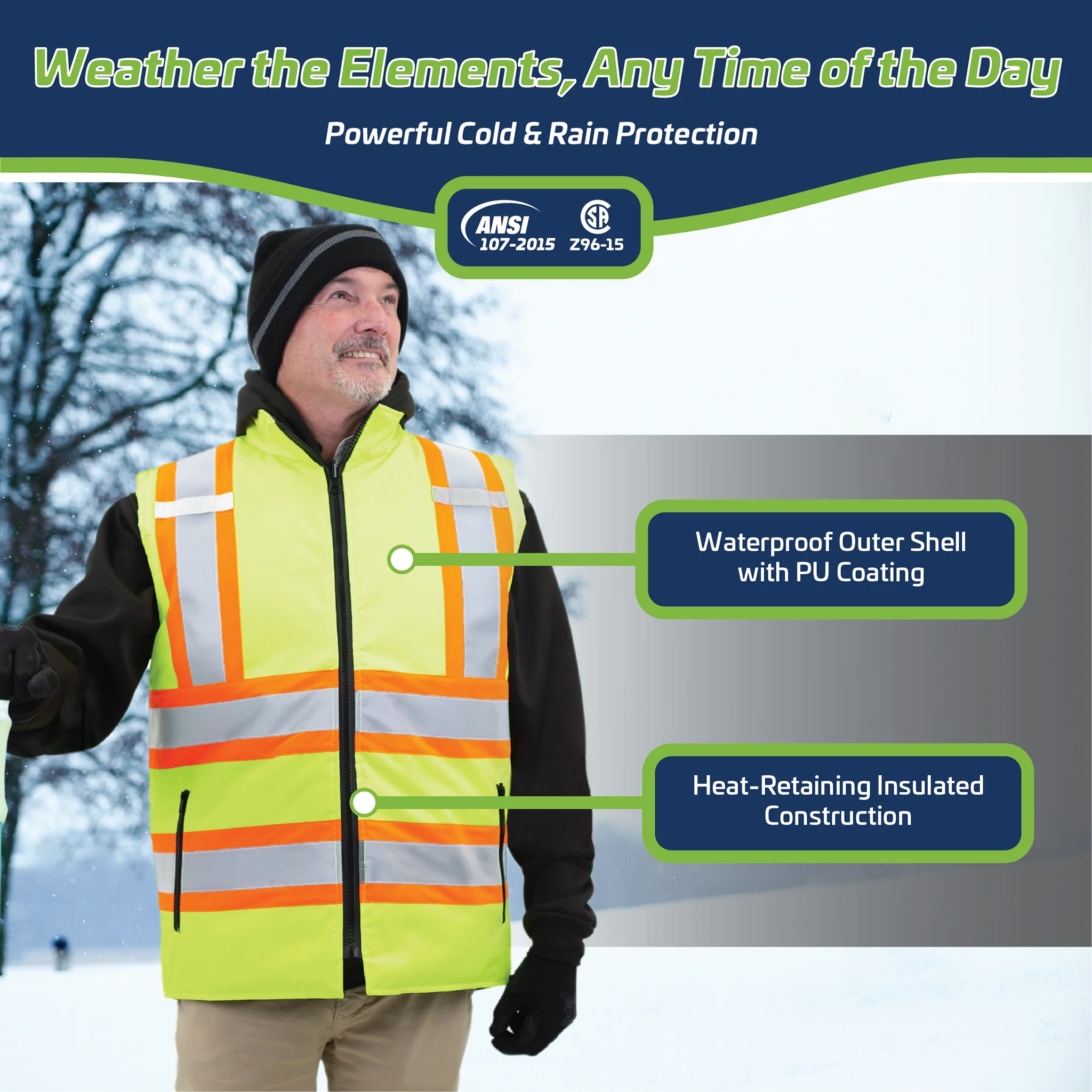 Hi-Vis X-Back Reversible Insulated Safety Vest with Reflective Strips - Image 5