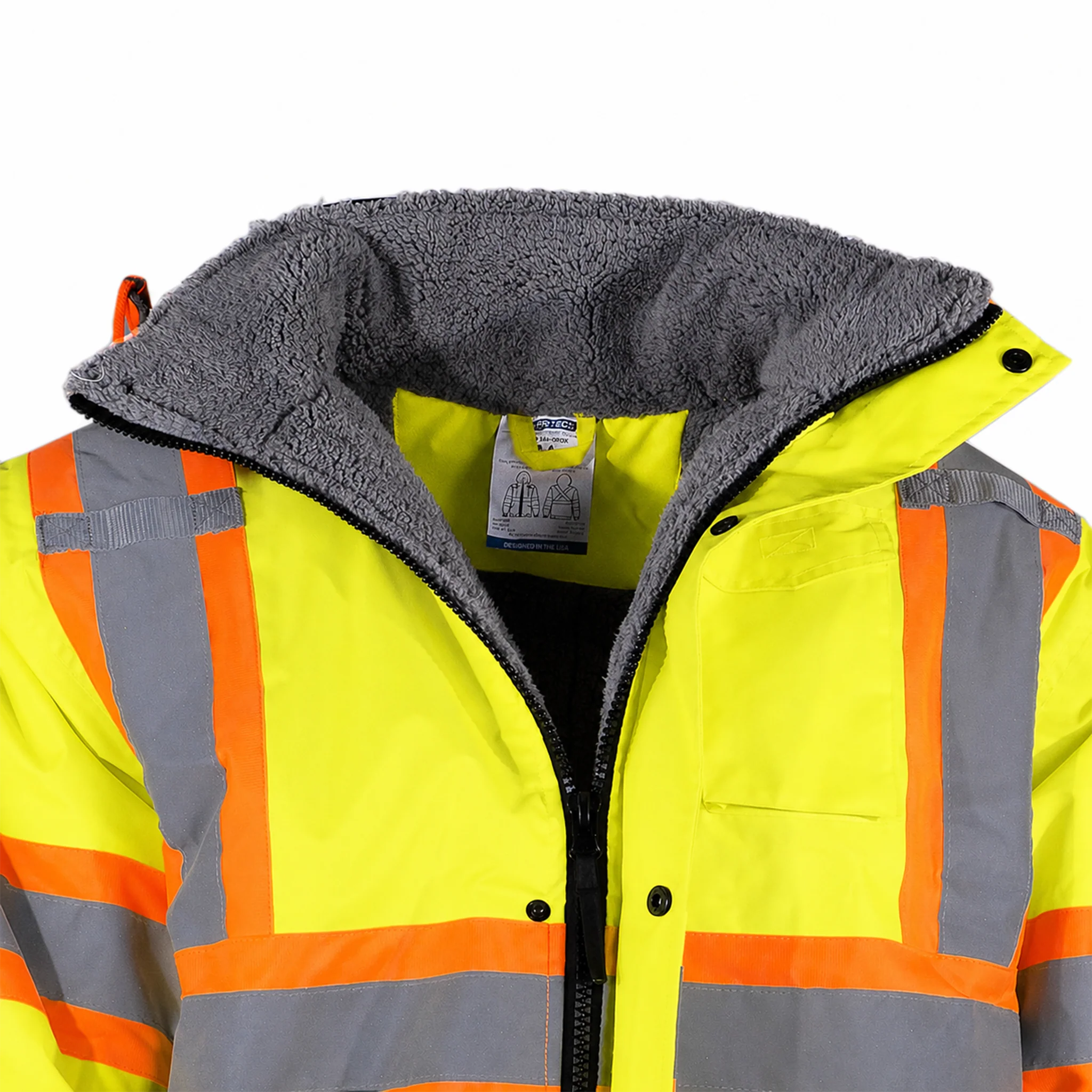 Hi-Vis X-Back Two-Tone Safety Bomber Jacket with Sherpa Faux Fleece - Image 16
