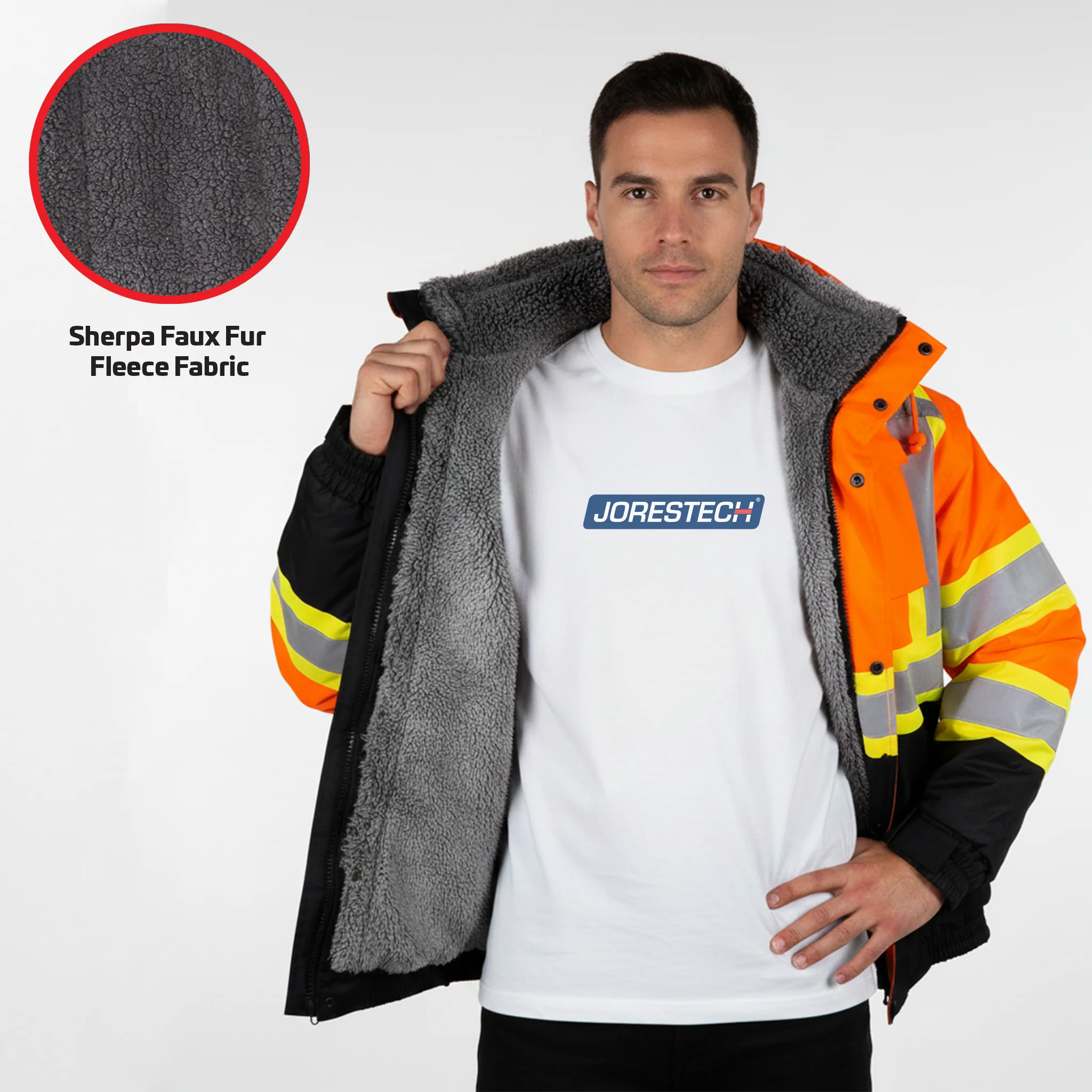Hi-Vis X-Back Two-Tone Safety Bomber Jacket with Sherpa Faux Fleece - Image 6