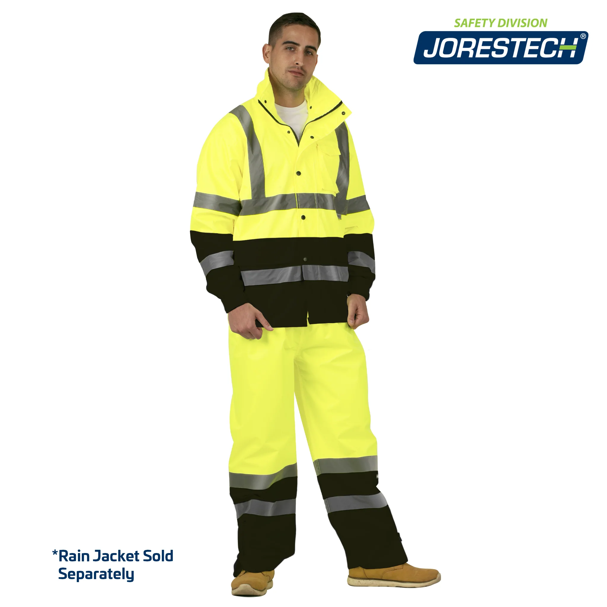 Hi-Vis Yellow/Black Rain Pants with Reflective Strips - Image 4