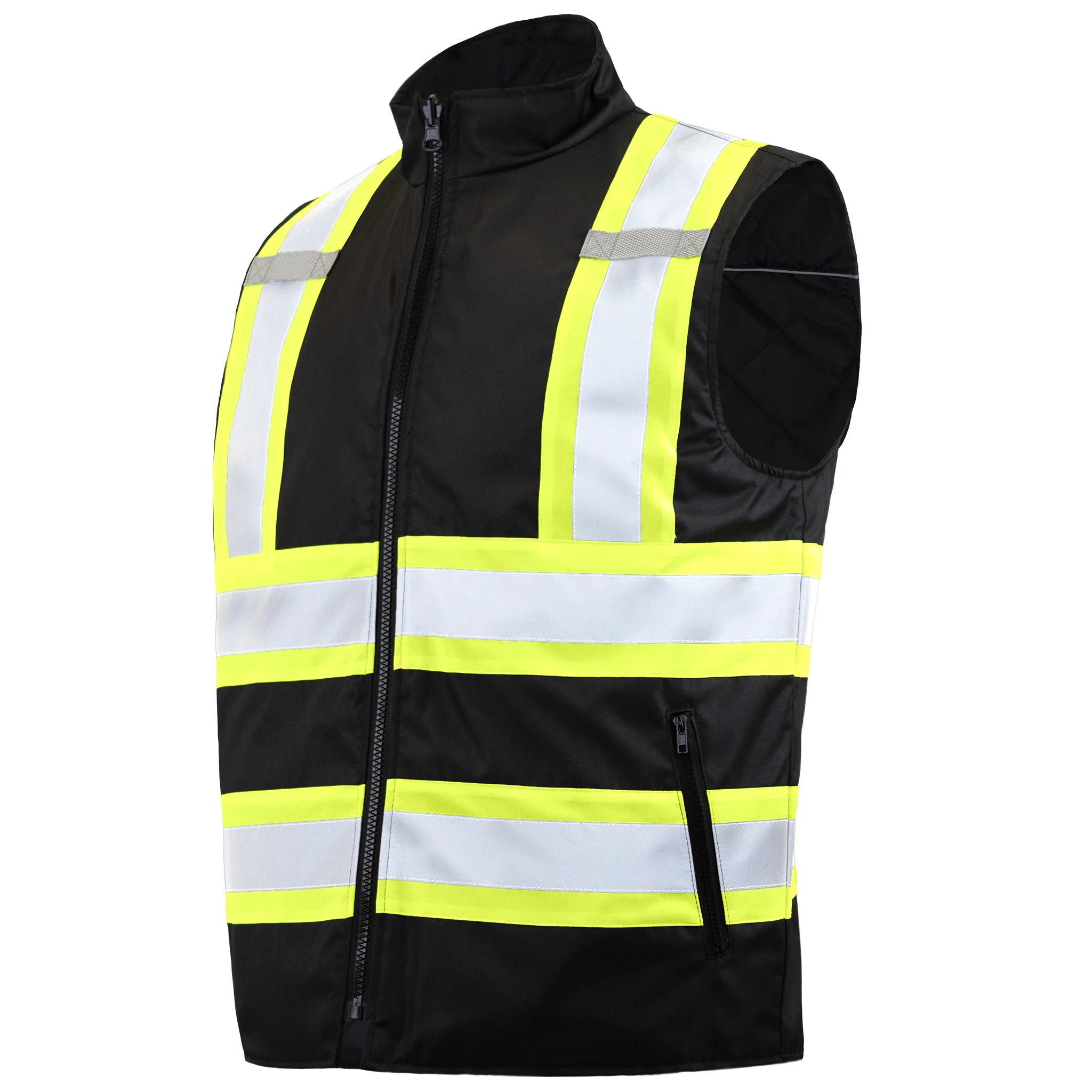 Hi-Vis Yellow/Black Reversible Insulated Safety Vest with Reflective Strips - Image 14