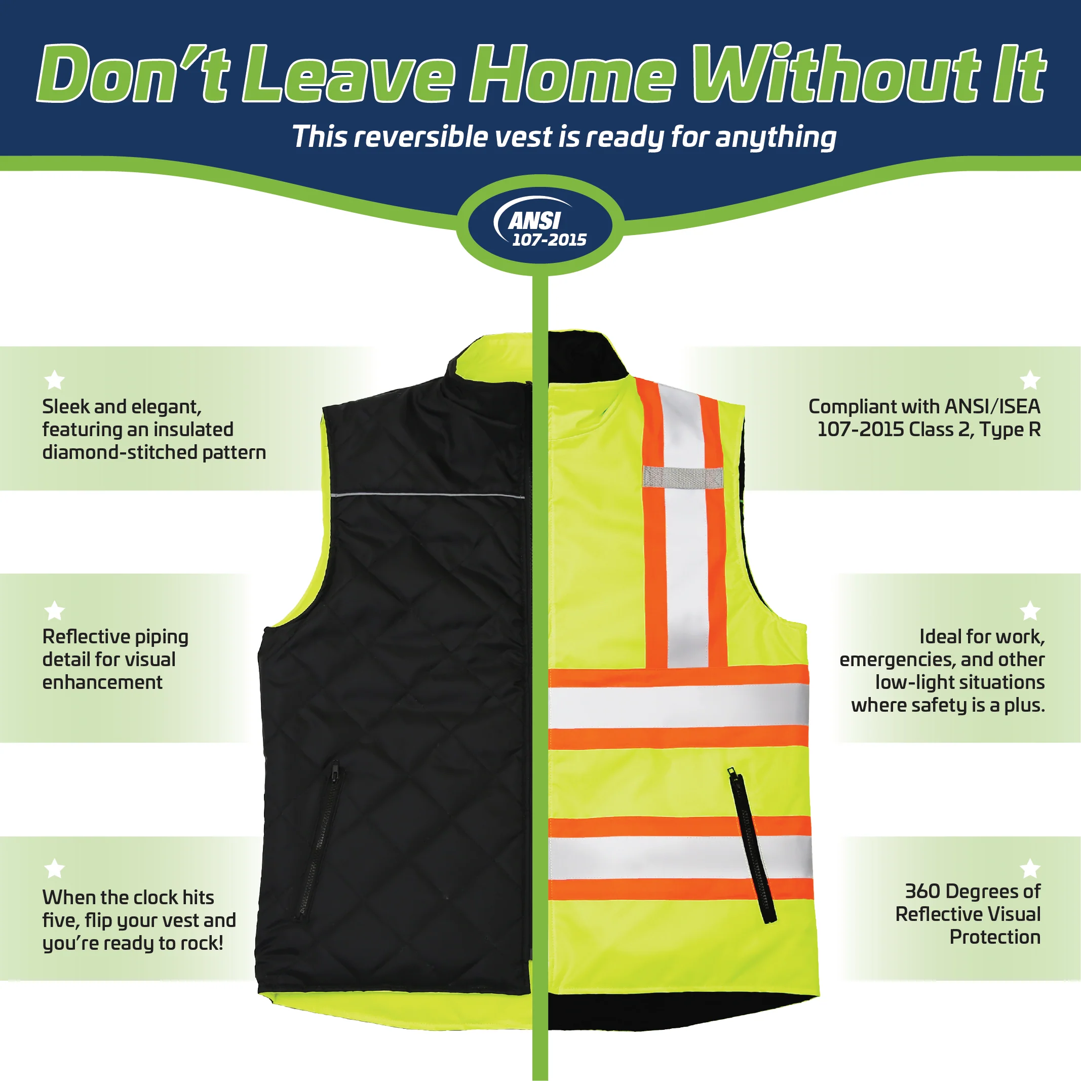 Hi-Vis Yellow/Black Reversible Insulated Safety Vest with Reflective Strips - Image 21
