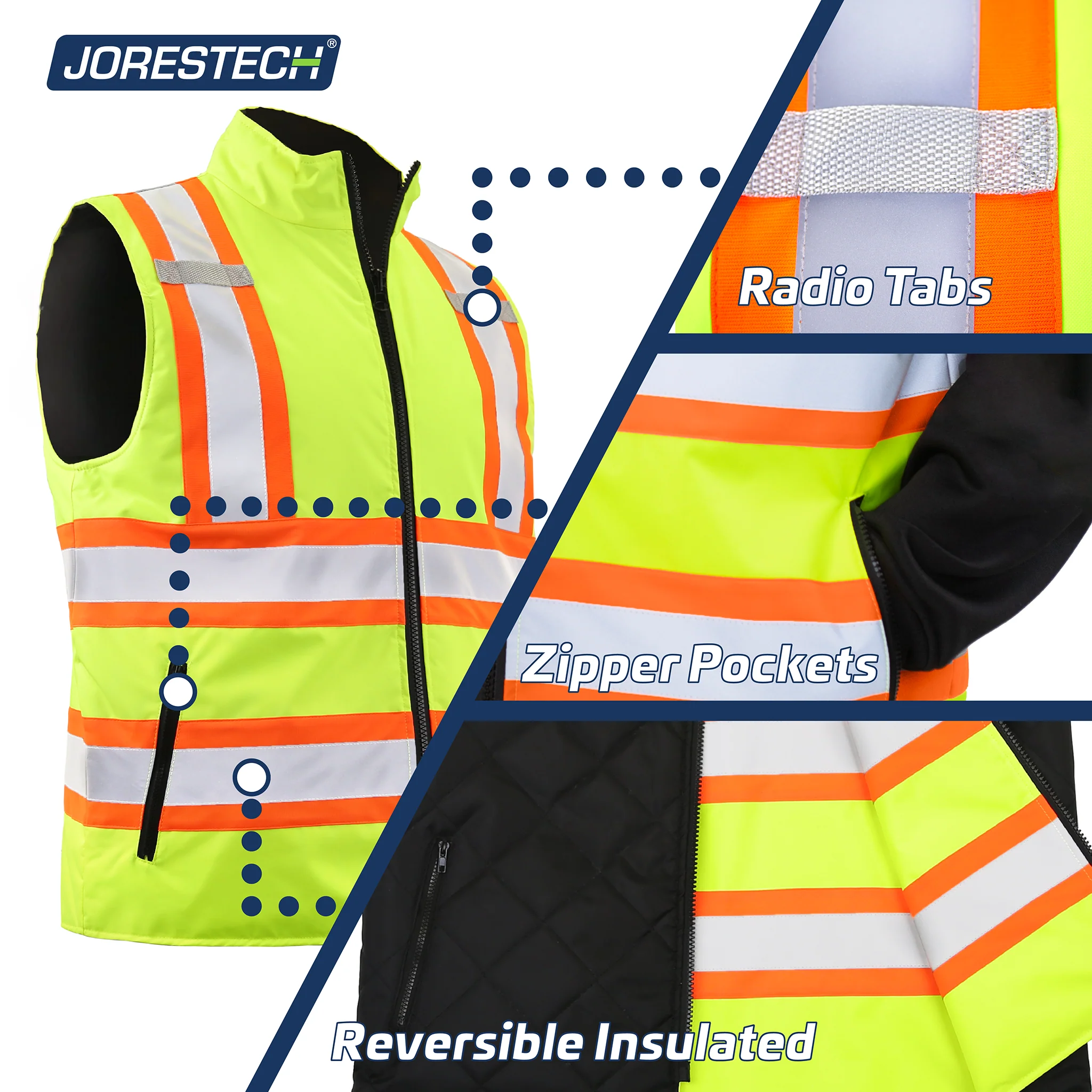 Hi-Vis Yellow/Black Reversible Insulated Safety Vest with Reflective Strips - Image 23