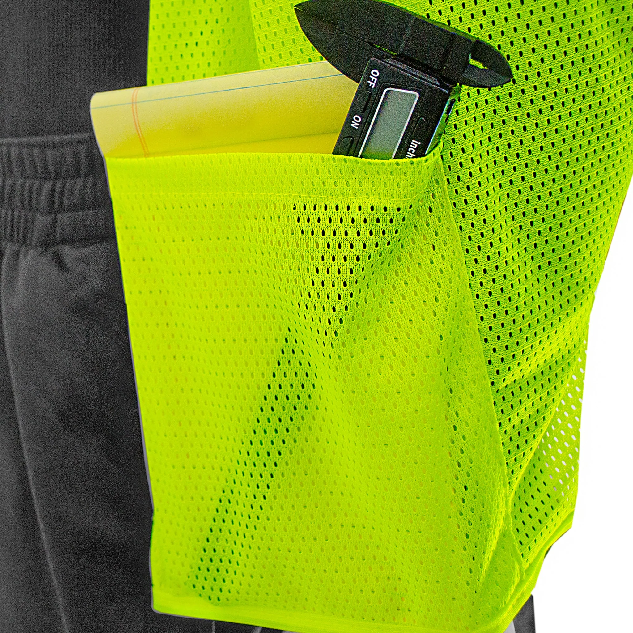 Hi-Vis Yellow Mesh Tearaway Safety Vest with 2” Reflective Strips and Pocket - Image 9