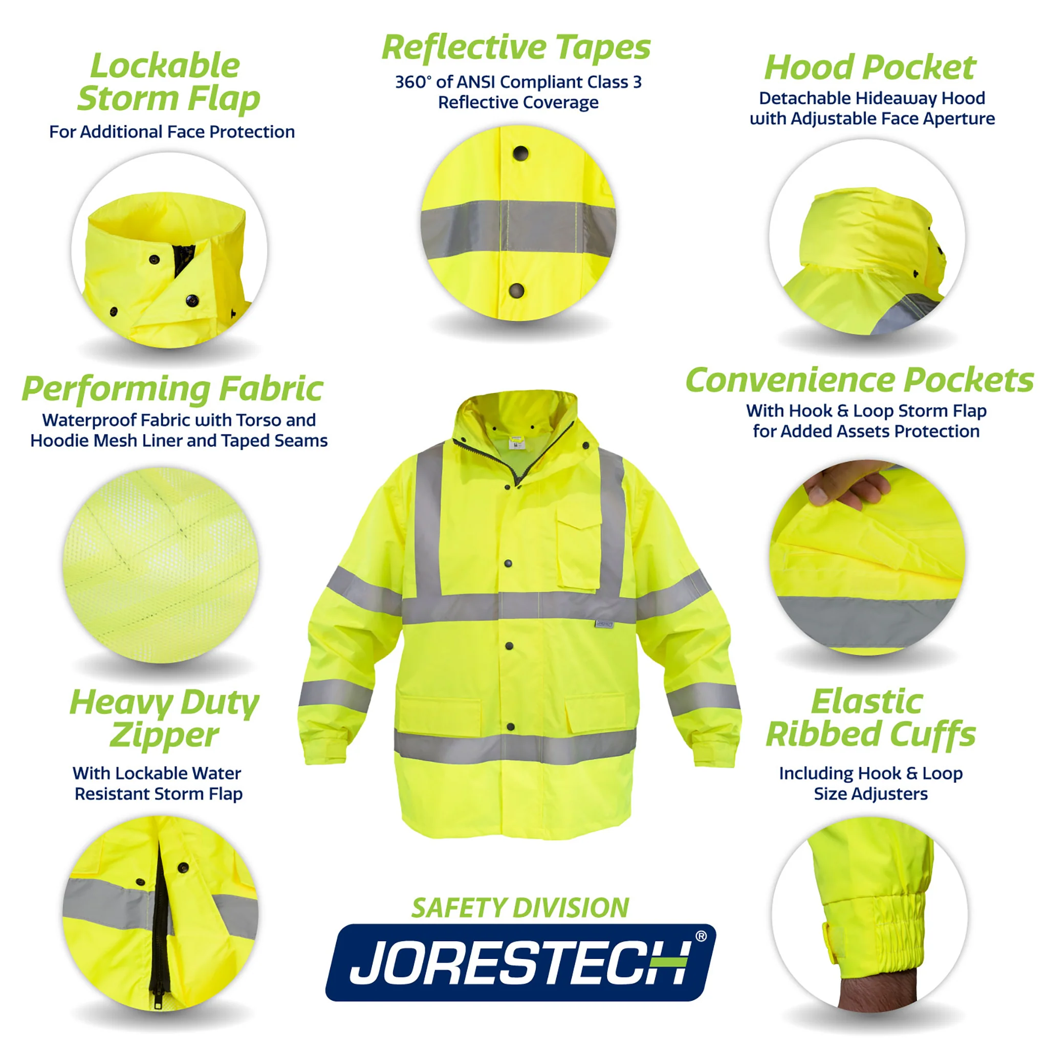 Hi-Vis Yellow Rain Set - Pants & Jacket with 2" Reflective Strips - Image 5