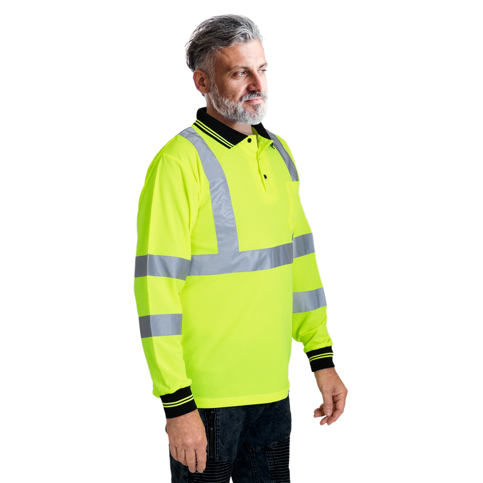High Vis Reflective Safety Long Sleeve Polo Shirt - Image 18