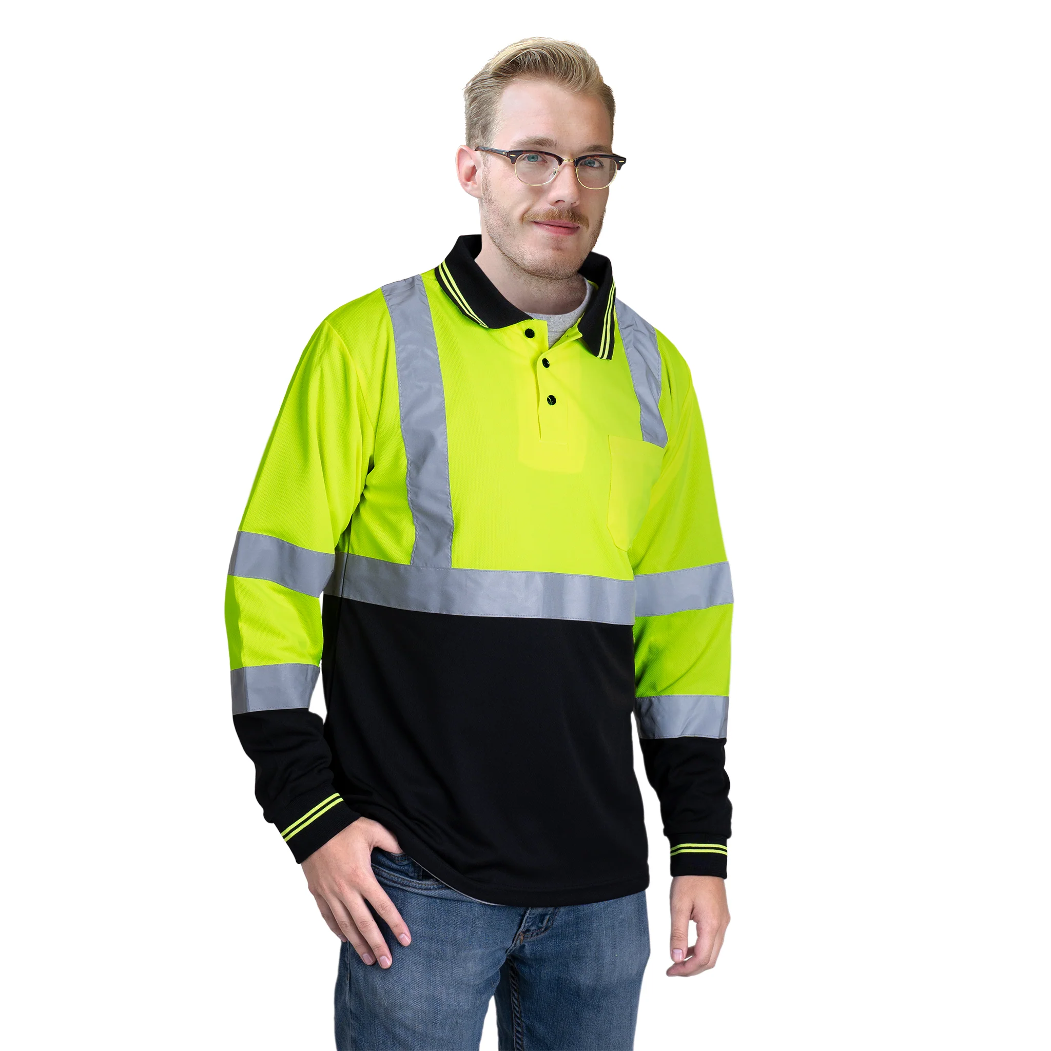 High Vis Reflective Safety Long Sleeve Polo Shirt - Image 22