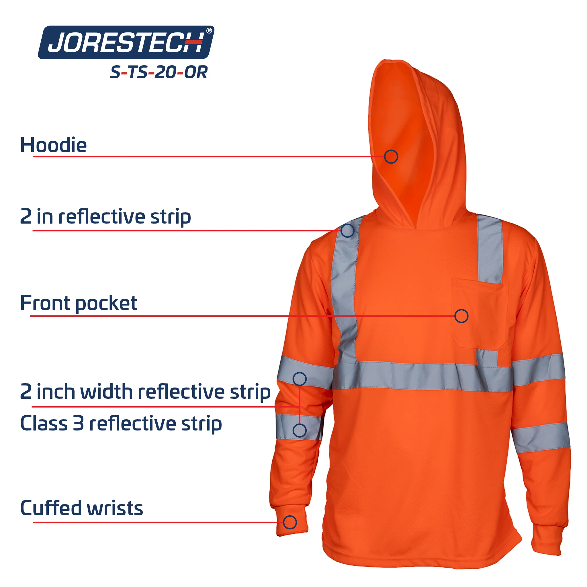 High Visibility Long Sleeve Safety Shirt With Reflective Strips and Hoodie - Image 12