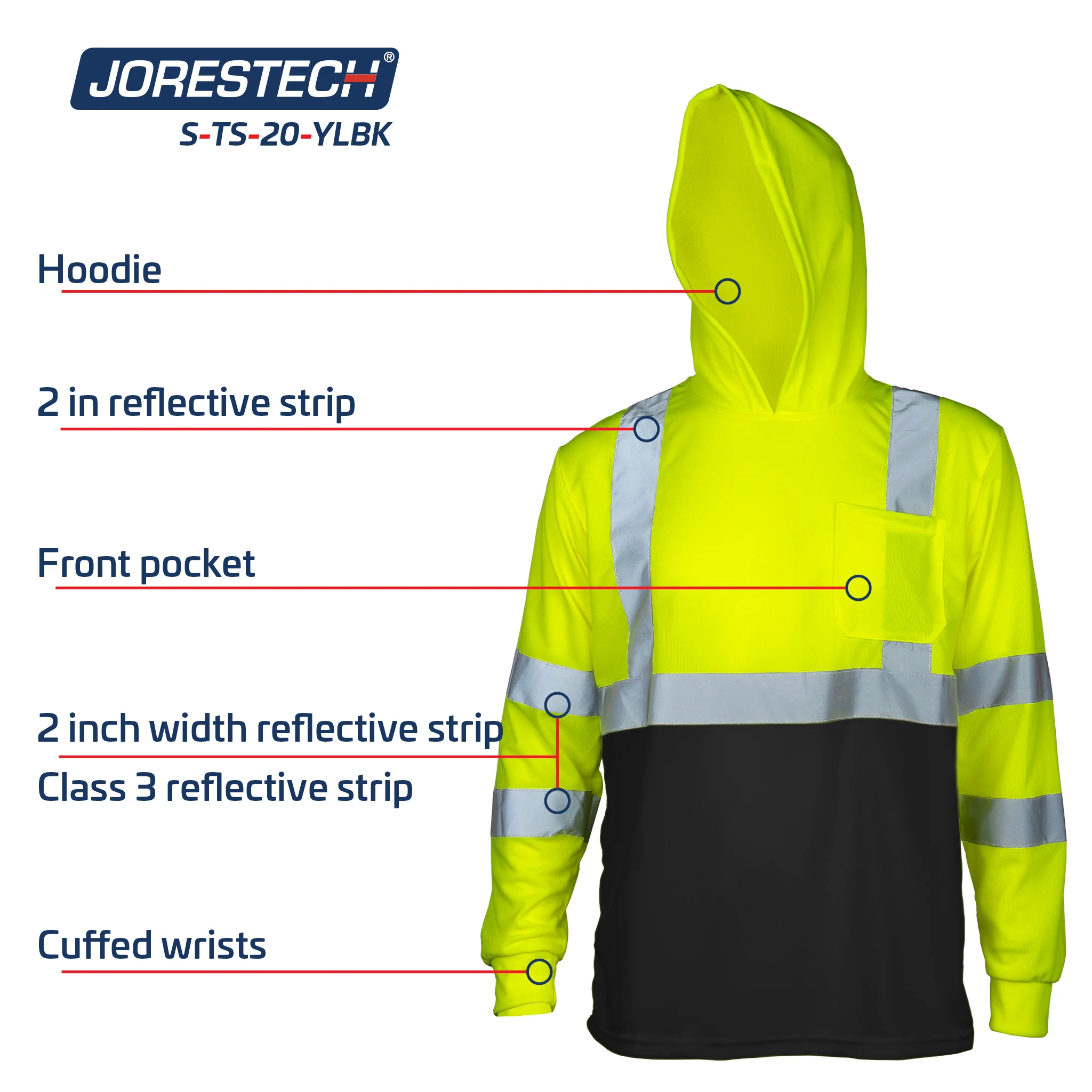 High Visibility Long Sleeve Safety Shirt With Reflective Strips and Hoodie - Image 20