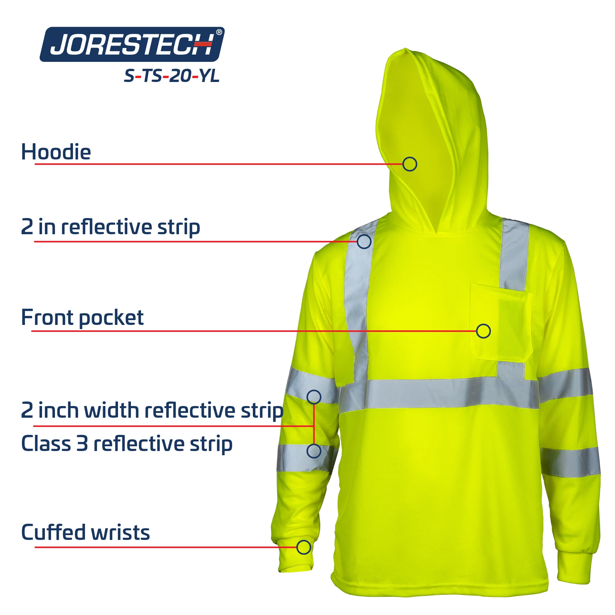 High Visibility Long Sleeve Safety Shirt With Reflective Strips and Hoodie - Image 4