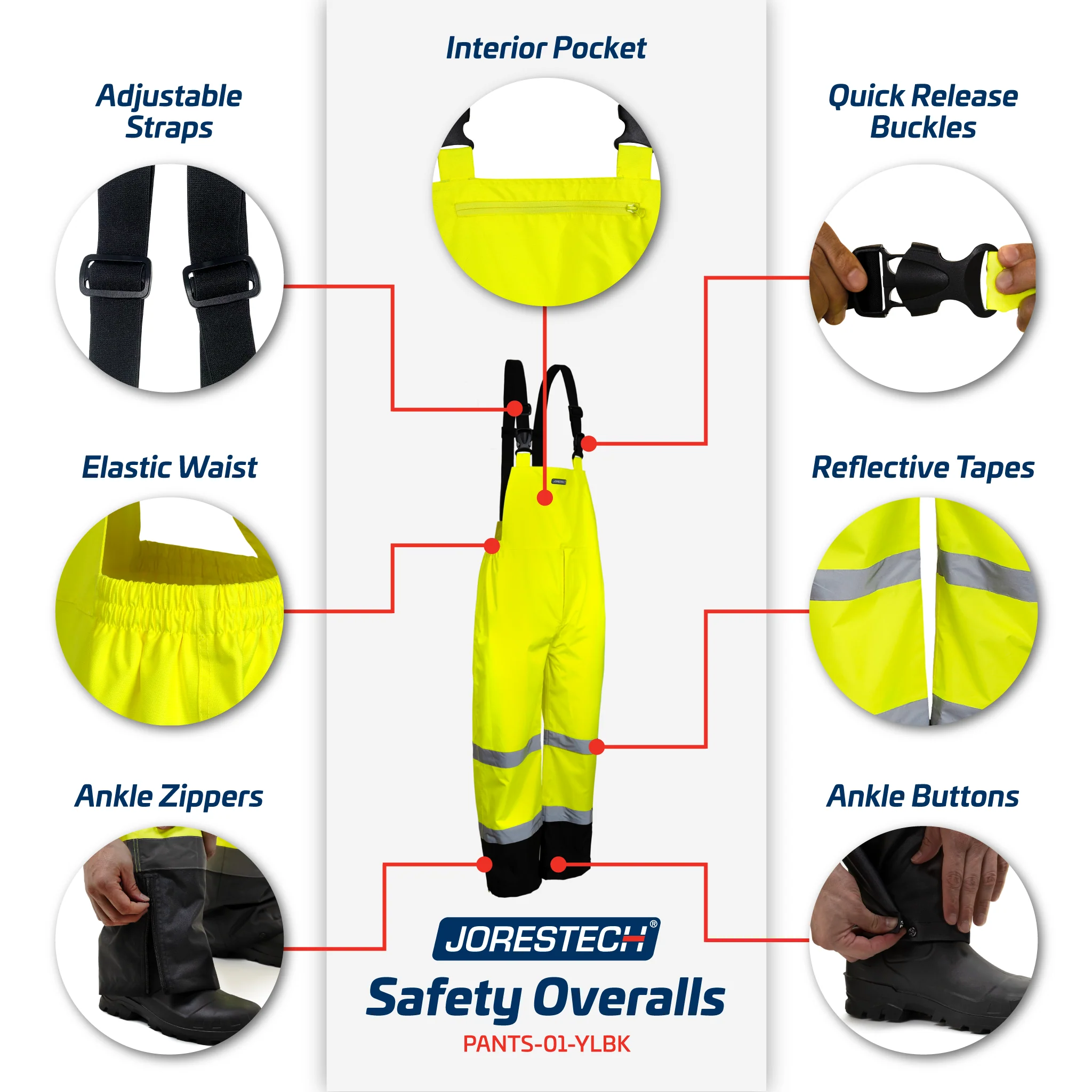 High Visibility Waterproof Safety Overall Pants with Reflective Stripes - Image 3