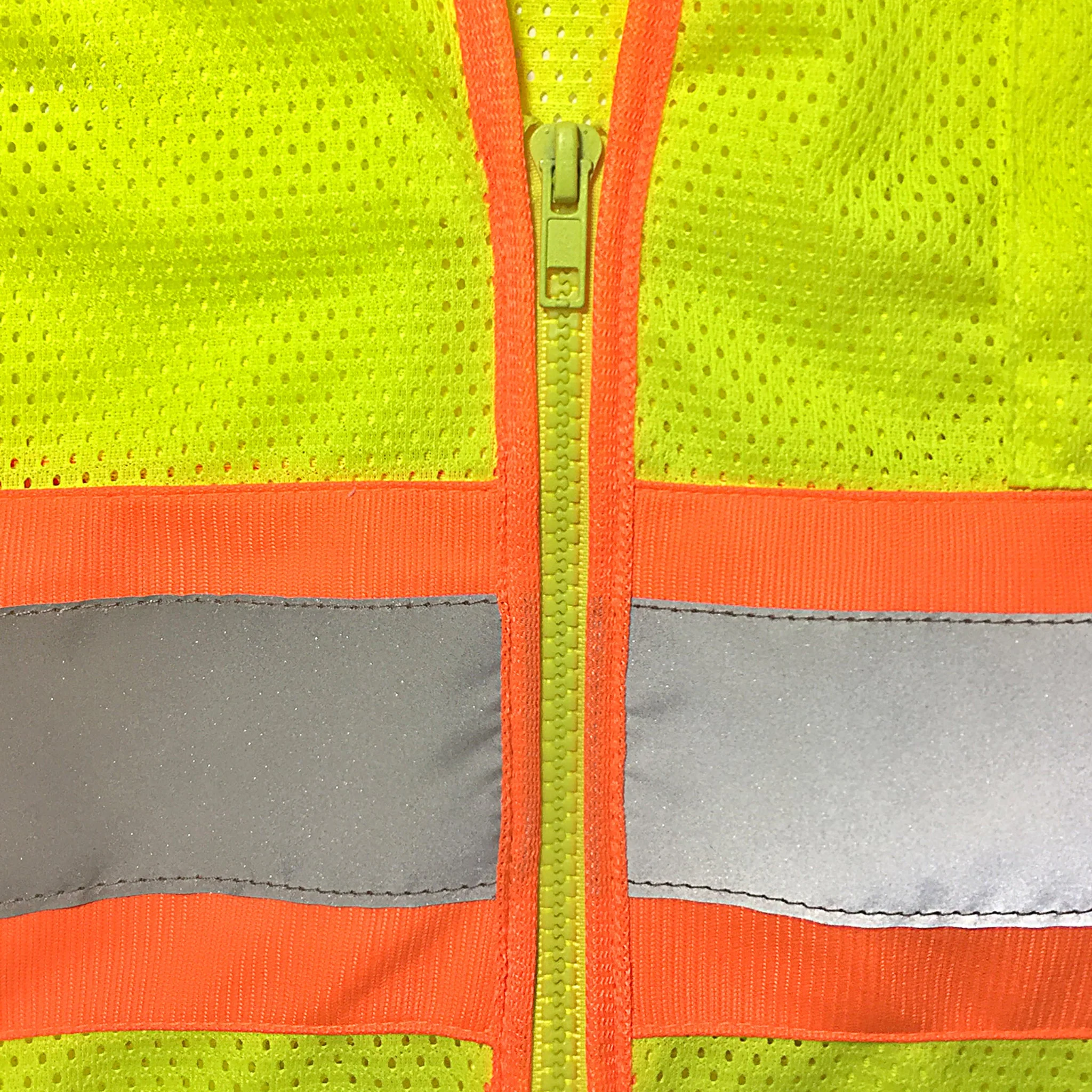 Printed Hi-Vis Two Toned Mesh Safety Vest with 2” Reflective Strips and Pockets - Lime - Image 4