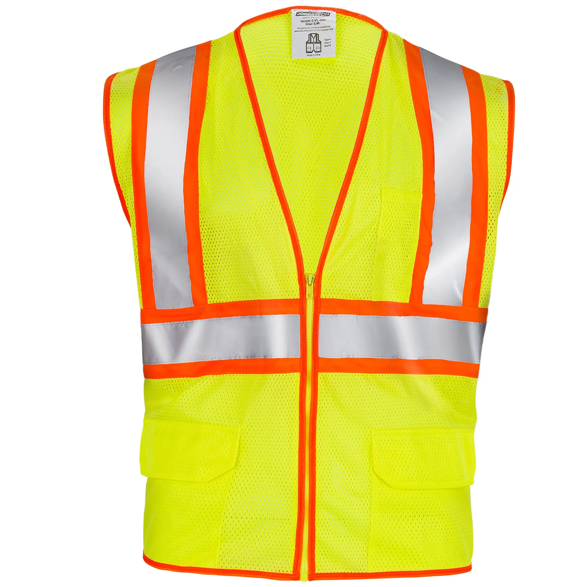 Printed Hi-Vis Two Toned Mesh Safety Vest with 2” Reflective Strips and Pockets - Lime - Image 6