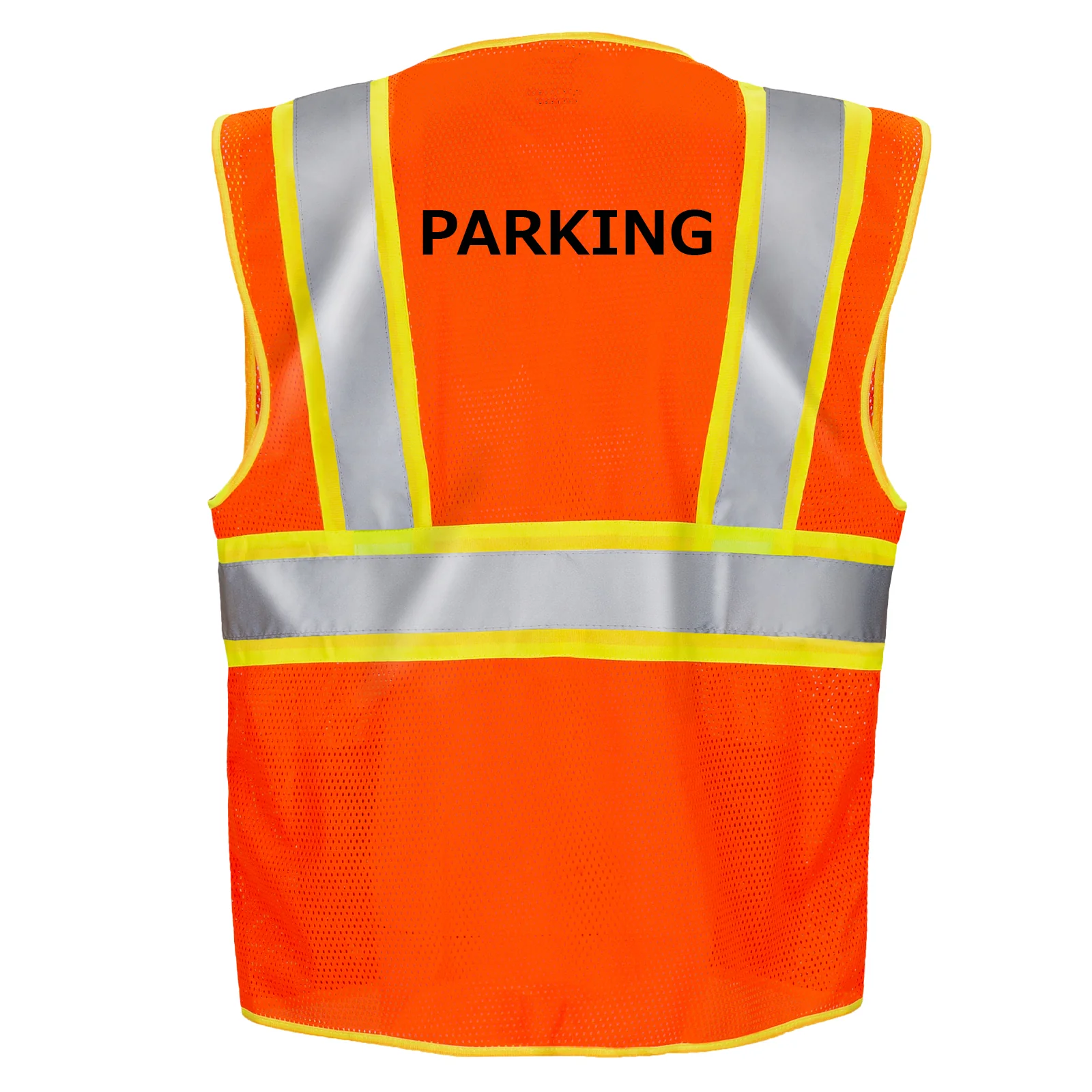 Printed Hi-Vis Two Toned Mesh Safety Vest with 2” Reflective Strips and Pockets - Orange - Image 11