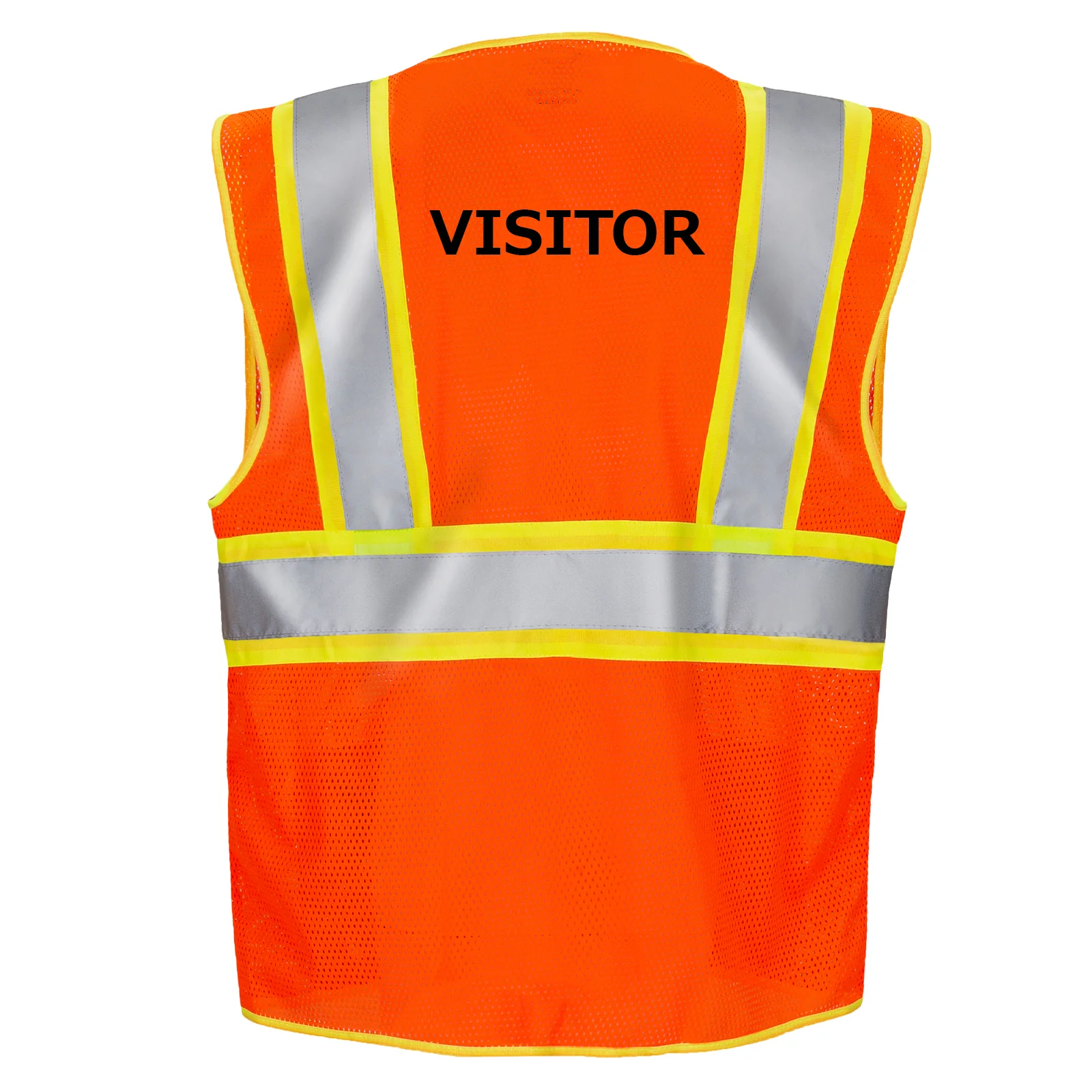 Printed Hi-Vis Two Toned Mesh Safety Vest with 2” Reflective Strips and Pockets - Orange - Image 17