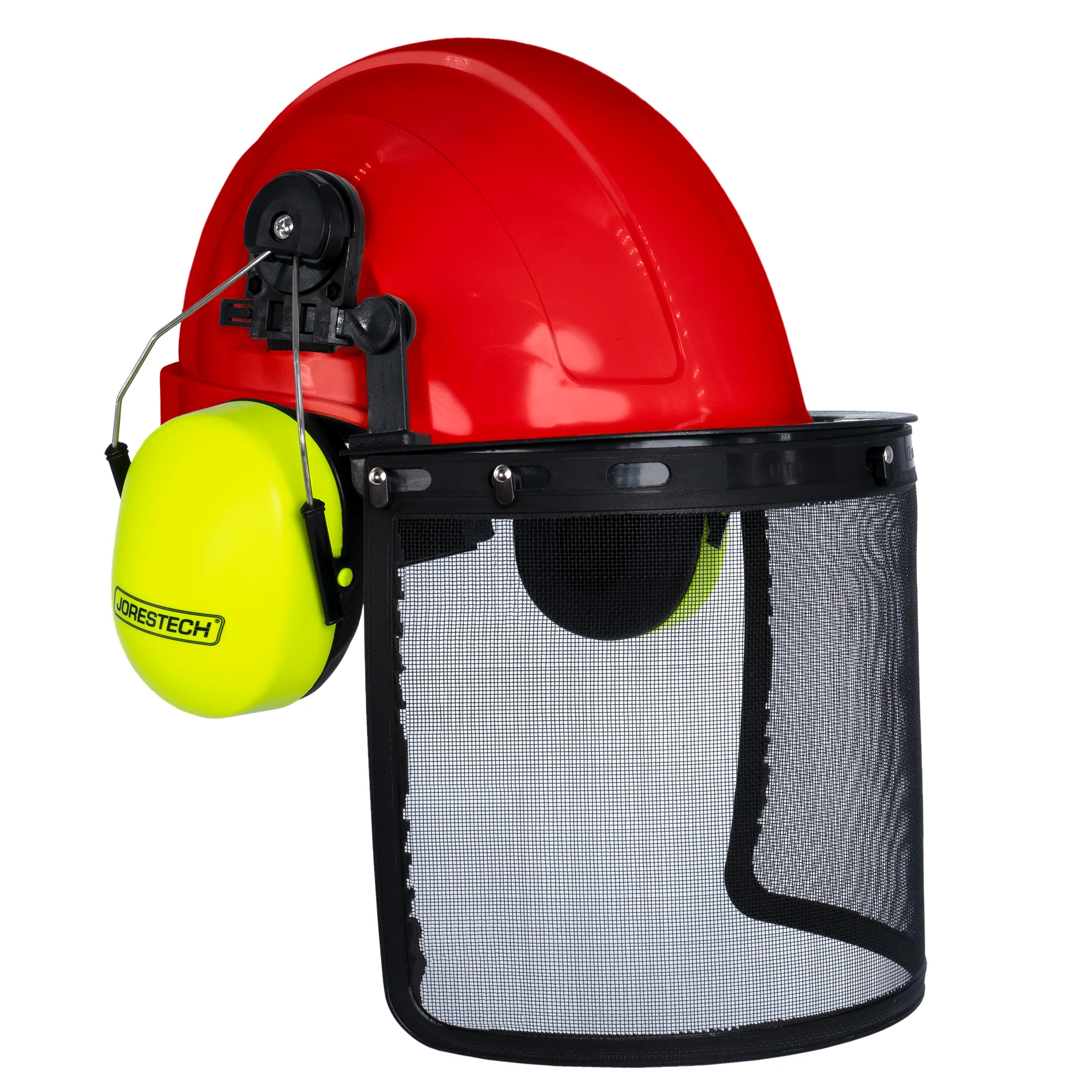 Safety Cap-Style Helmet System with Iron Mesh Face Shield and Earmuffs Lime - Image 2