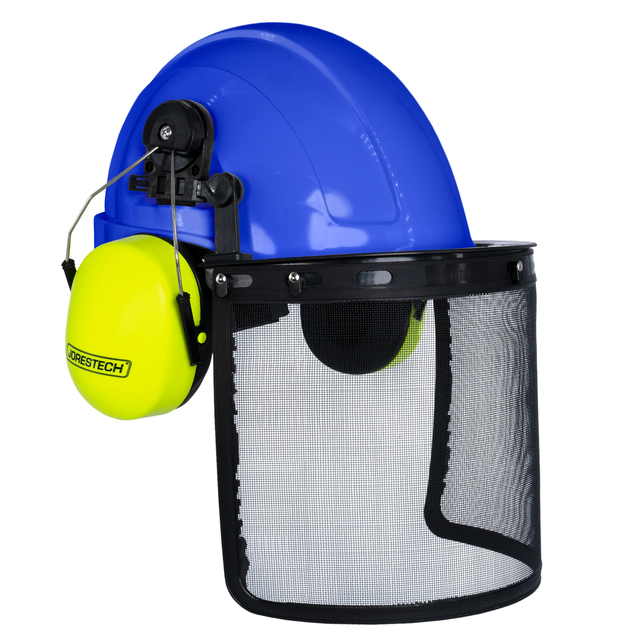 Safety Cap-Style Helmet System with Iron Mesh Face Shield and Earmuffs Lime - Image 3