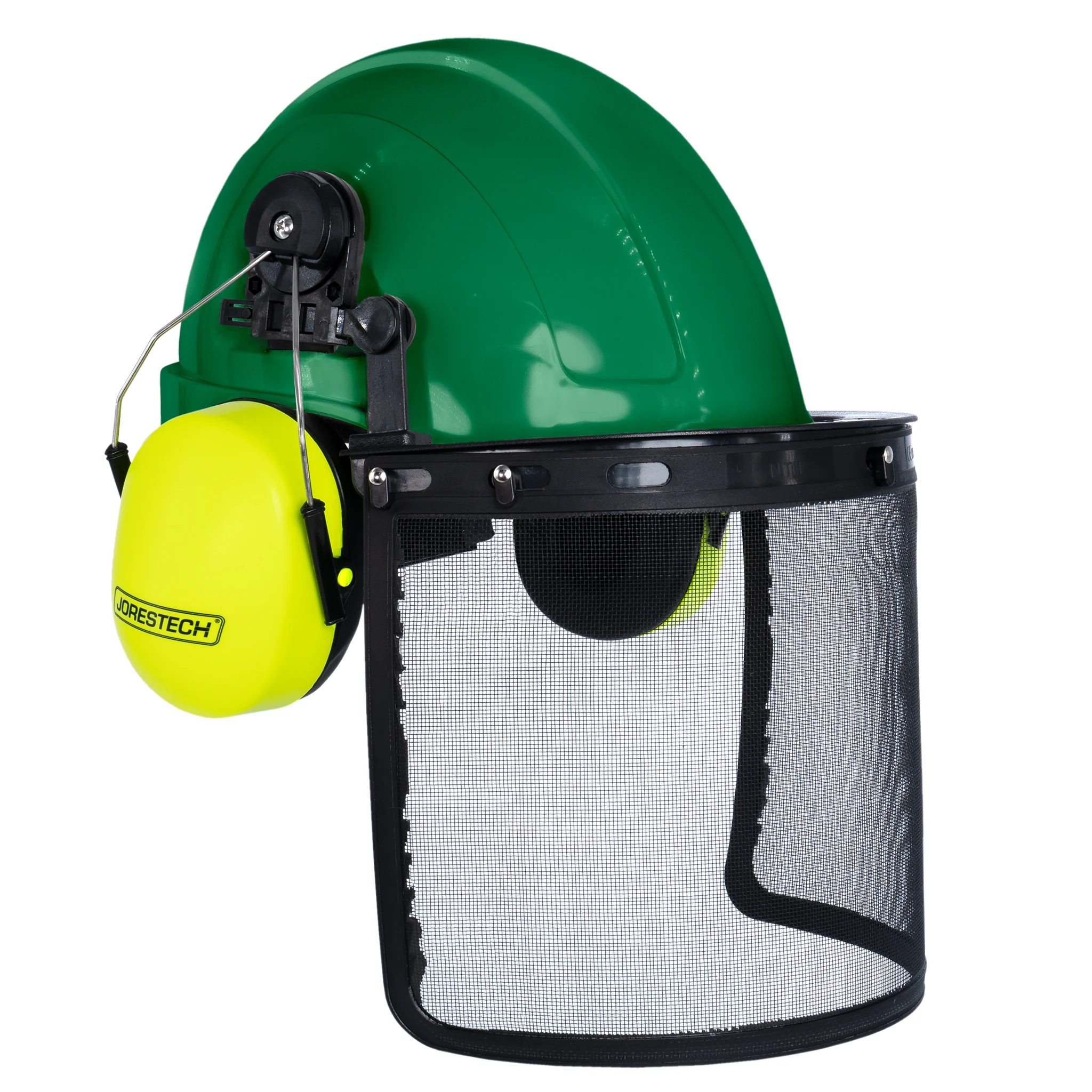 Safety Cap-Style Helmet System with Iron Mesh Face Shield and Earmuffs Lime - Image 4