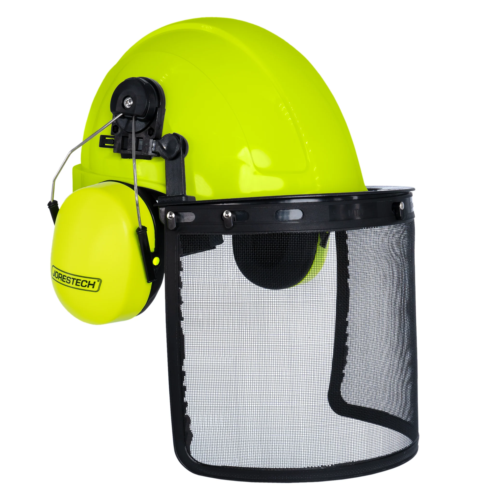 Safety Cap-Style Helmet System with Iron Mesh Face Shield and Earmuffs Lime - Image 5