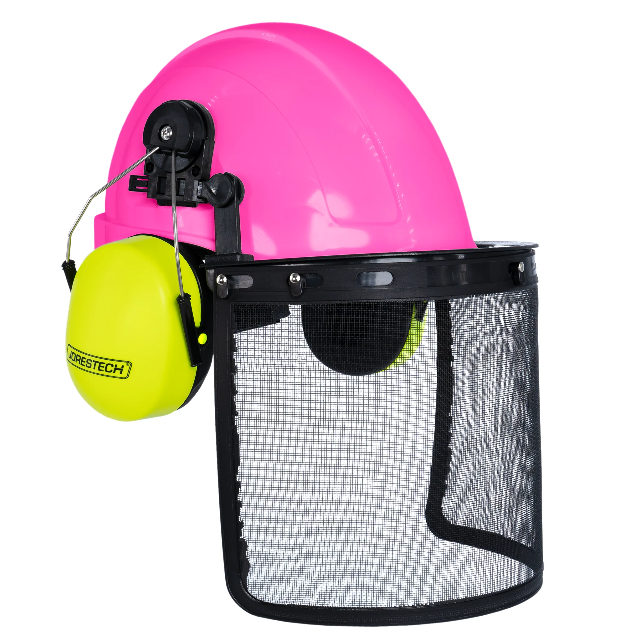 Safety Cap-Style Helmet System with Iron Mesh Face Shield and Earmuffs Lime - Image 6