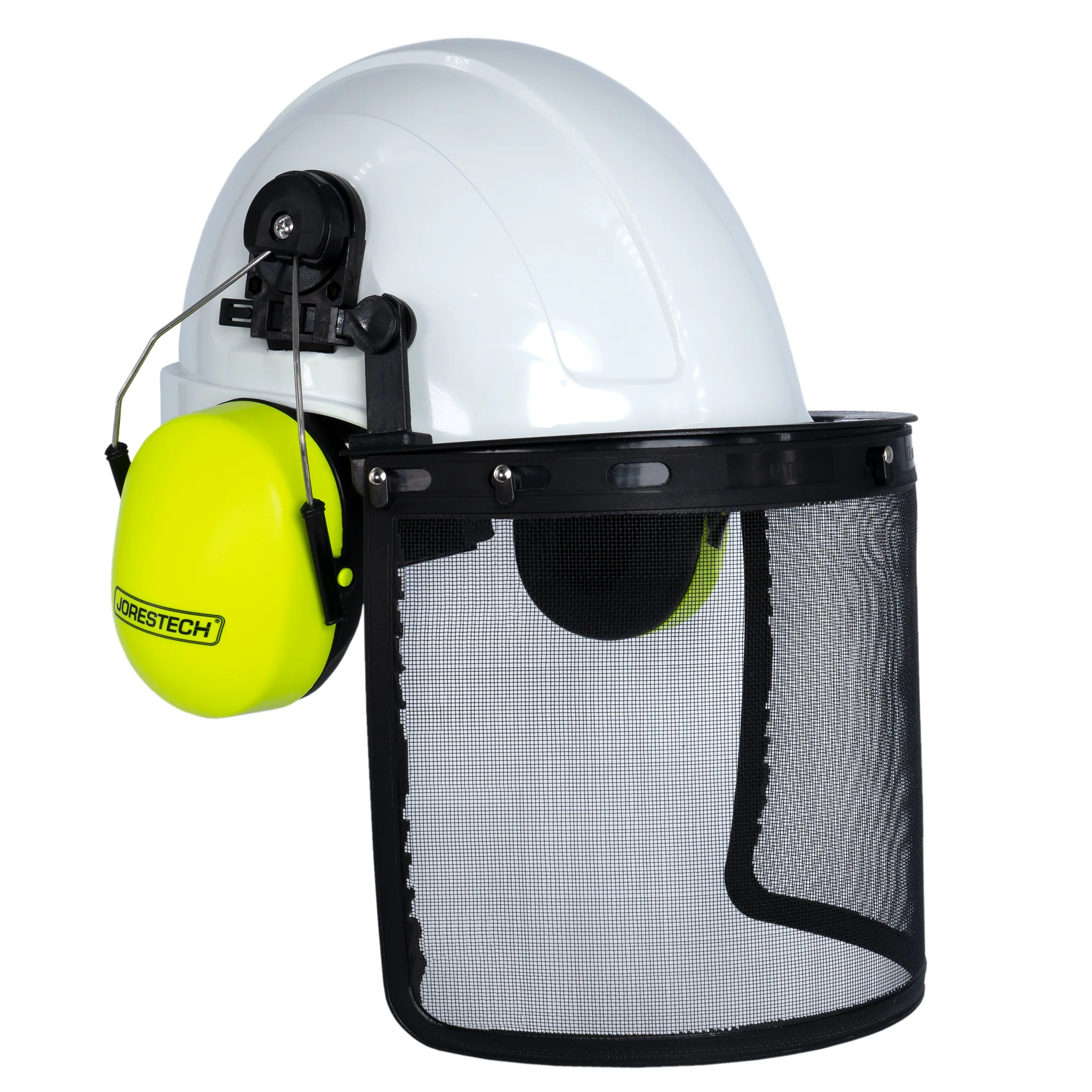 Safety Cap-Style Helmet System with Iron Mesh Face Shield and Earmuffs Lime - Image 7