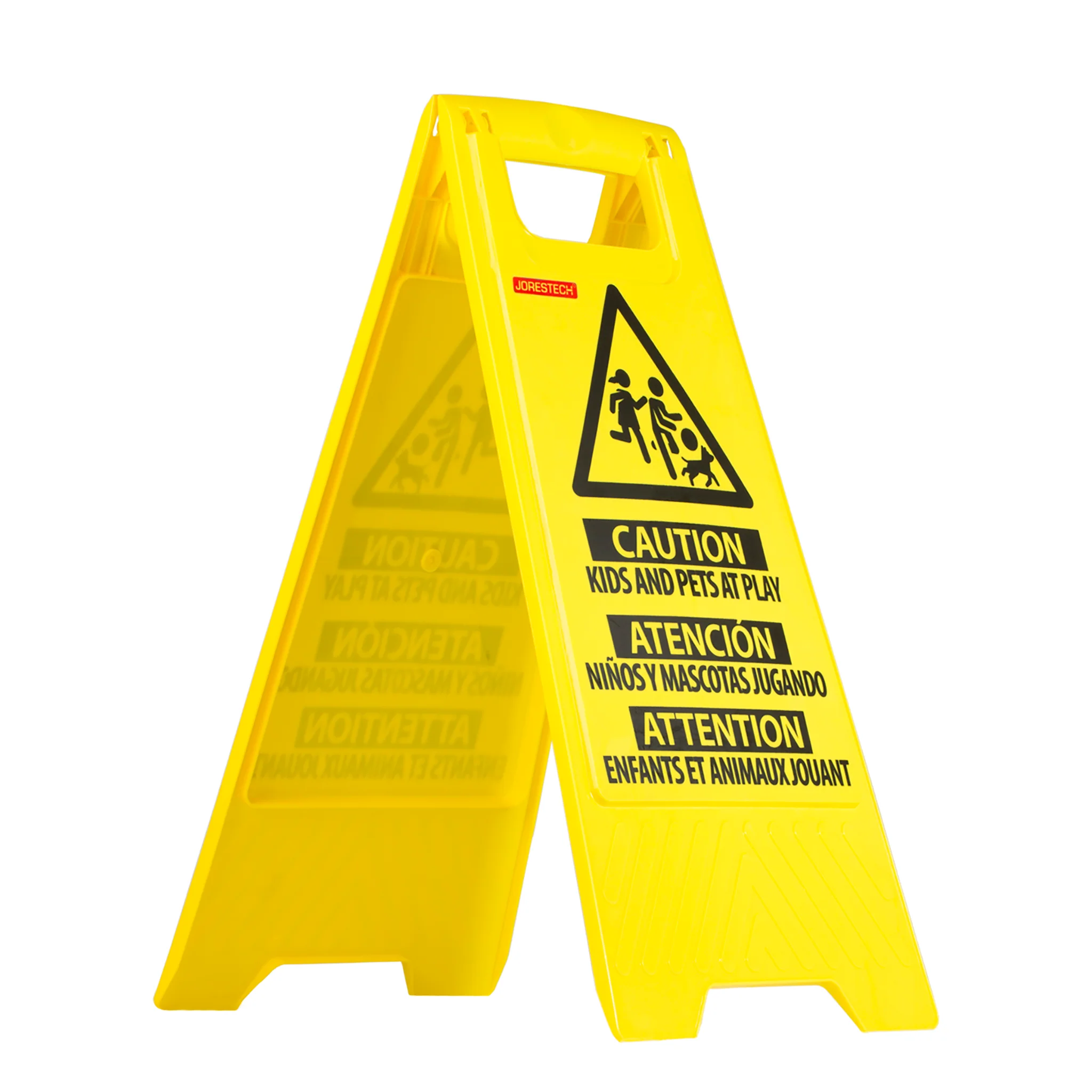 Two-Sided Folding Floor Safety Multi-lingual Sign - Kids at Play - Image 3